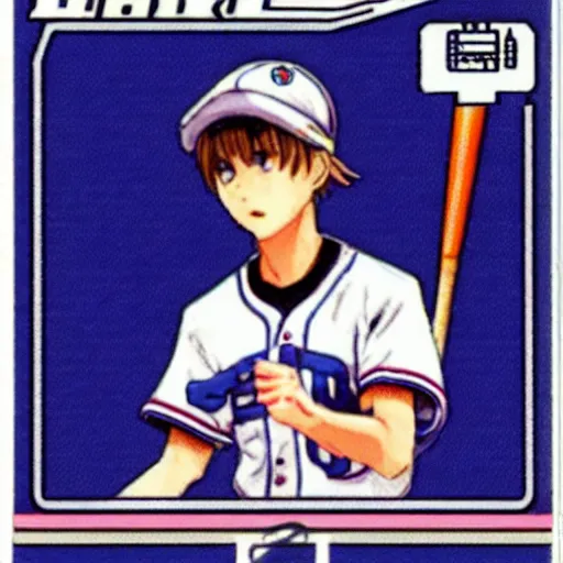 Prompt: rei ayanami baseball card