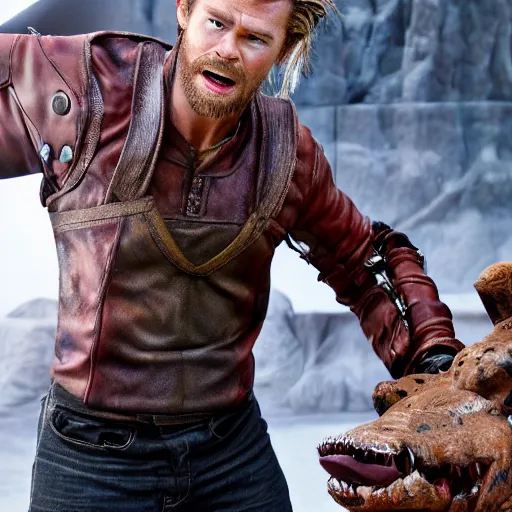 Image similar to animatronic Chris Hemsworth, exposed mechanics, photo, Stan Winston studios, detailed, 4k