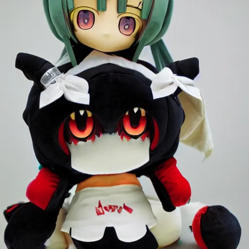 Image similar to cute fumo plush of an anime girl who builds explosive devices for nefarious purposes, kawaii bomber