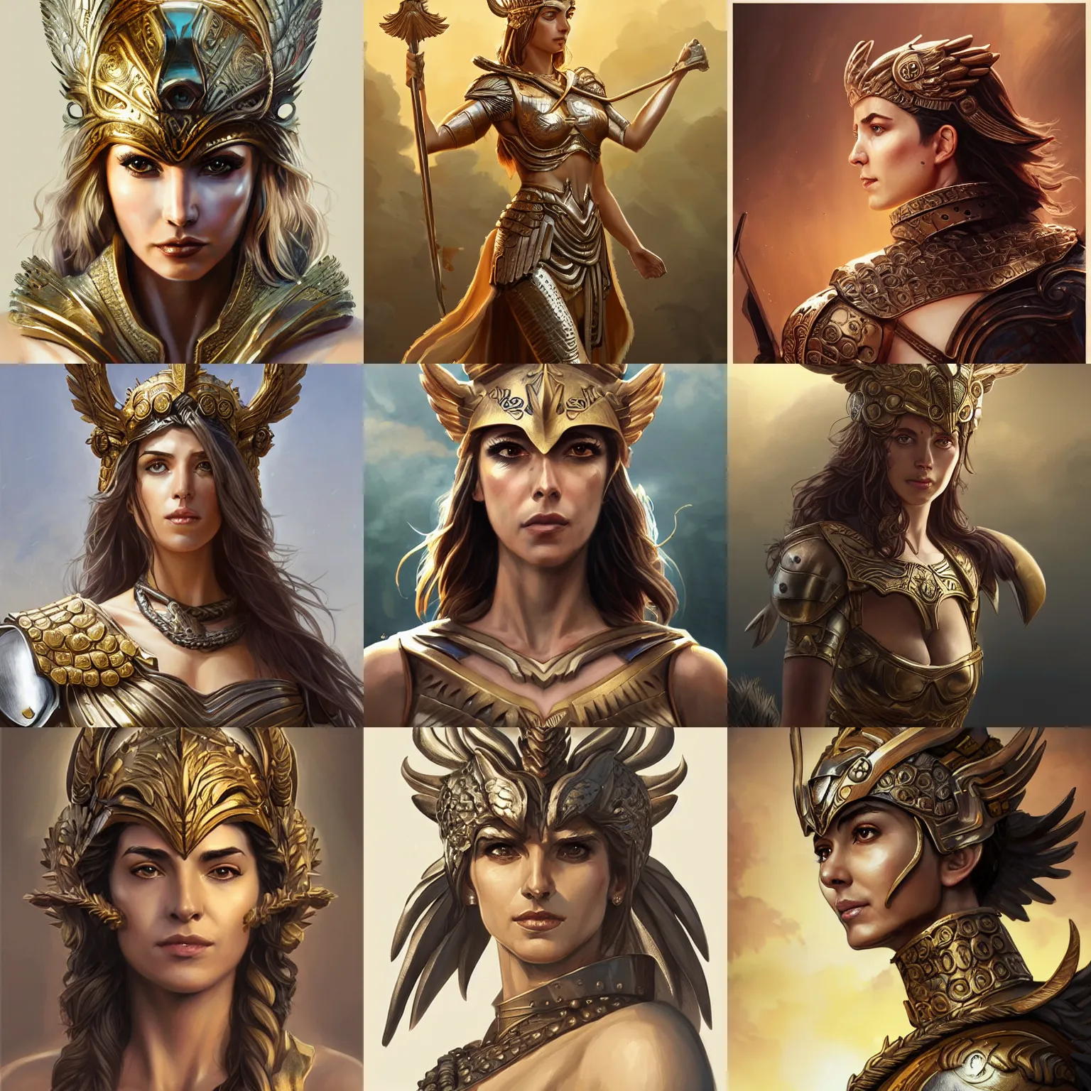 Prompt: athena, greek goddess, claudia black, art by artgerm and greg rutkowski and magali villeneuve, bronze greek armor, owl crown, d & d, fantasy, intricate, portrait, highly detailed, headshot, digital painting, trending on artstation, concept art, sharp focus, illustration