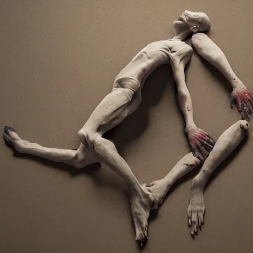 Image similar to hyperrealistic mixed media image of human corpse origami, broken bones and blood, stunning 3 d render inspired art by greg rutkowski and xiang duan and thomas eakes, perfect symmetry, flesh texture, realistic, highly detailed attributes and atmosphere, dim volumetric cinematic lighting, 8 k octane detailed render, post - processing, masterpiece,