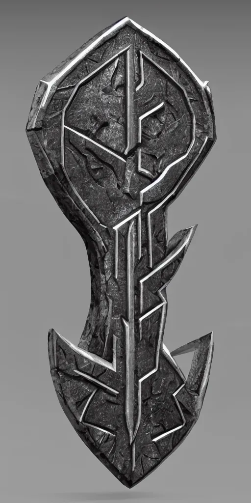 Image similar to a black and silver axe skull crest, ornament, dwarven weapon, by dom qwek, trending on artstation, hard surface modeling, one handed axe, ax