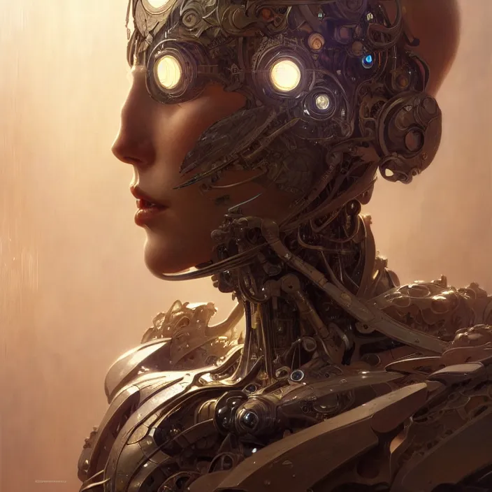 Image similar to organic cyborg, diffuse lighting, fantasy, intricate, elegant, highly detailed, lifelike, photorealistic, digital painting, artstation, illustration, concept art, smooth, sharp focus, art by John Collier and Albert Aublet and Krenz Cushart and Artem Demura and Alphonse Mucha