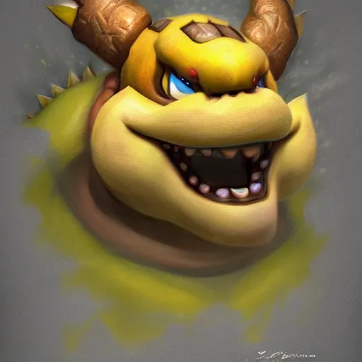 Prompt: bowser from super mario as realistic yellow turtle character art portrait, matte fantasy painting, deviantart artstation, by jason felix by steve argyle by tyler jacobson by peter mohrbacher, cinema c 9. 0