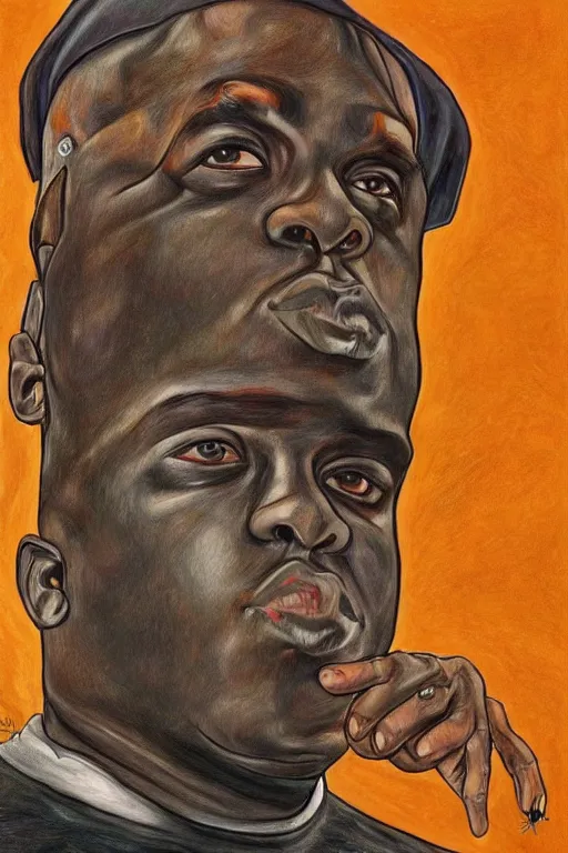 Prompt: a full body portrait of biggie smalls in style of egon schiele, masterpiece, hyperdetailed, complex, intricate, 4 k, trending on artstation