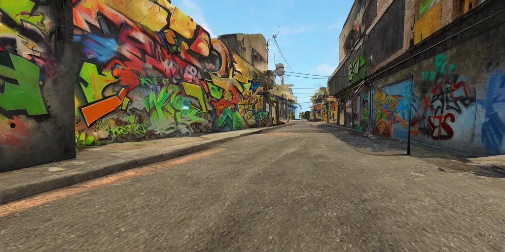 Image similar to zona 1 in guatemala city if it was a game like grand theft auto v first person view, with realistic visuals and award winning gameplay, graffitis