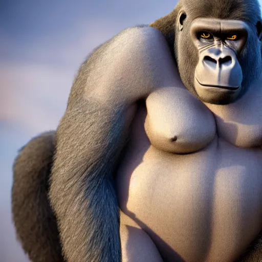 Image similar to big gorilla man terroizing church, 8k cinematic lighting, very sharp detail, anatomically correct