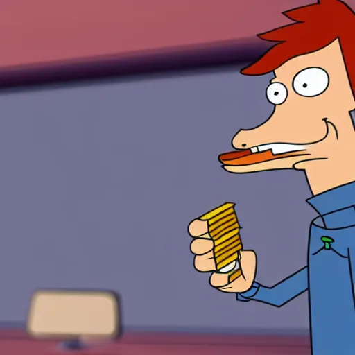 Image similar to fry from futurama holding out his money angrily in the take my money meme, hyper realistic, 8 k, cinematic lighting, sharp focus, 8 k,