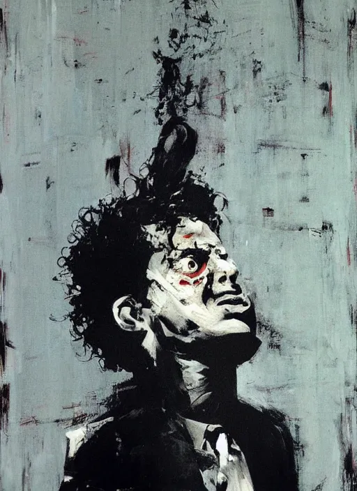 Image similar to eraserhead, painting by phil hale, fransico goya,'action lines '!!!, graphic style, visible brushstrokes, motion blur, blurry, visible paint texture, crisp hd image