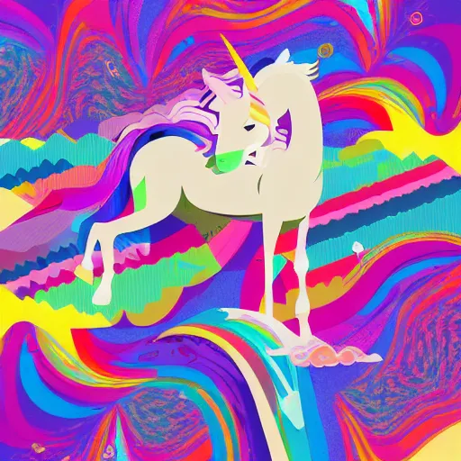 Prompt: a collage of different images with a unicorn, vector art by enguerrand quarton, featured on behance, crystal cubism, datamosh, vaporwave, angular