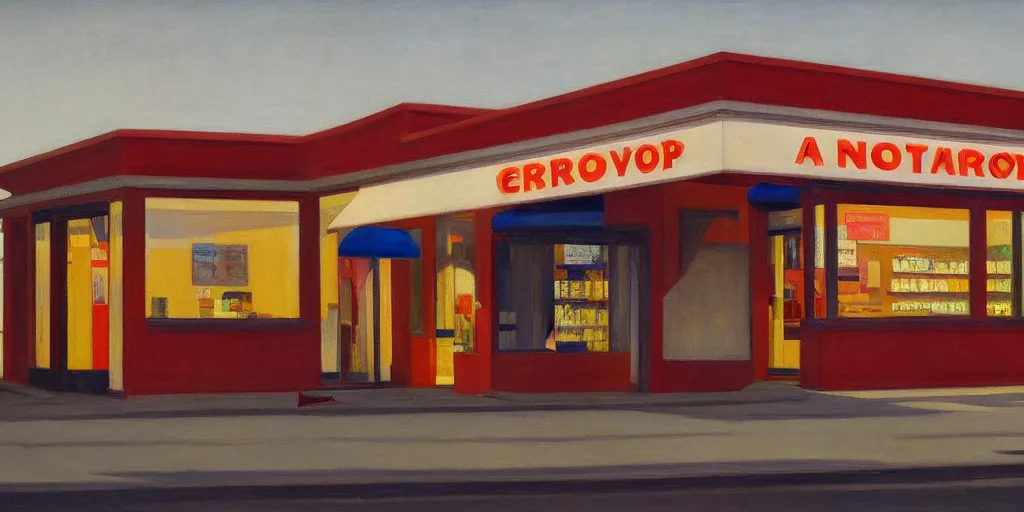 Prompt: a beautiful painting of an airport convenience store by Edward Hopper, 8k, 4k