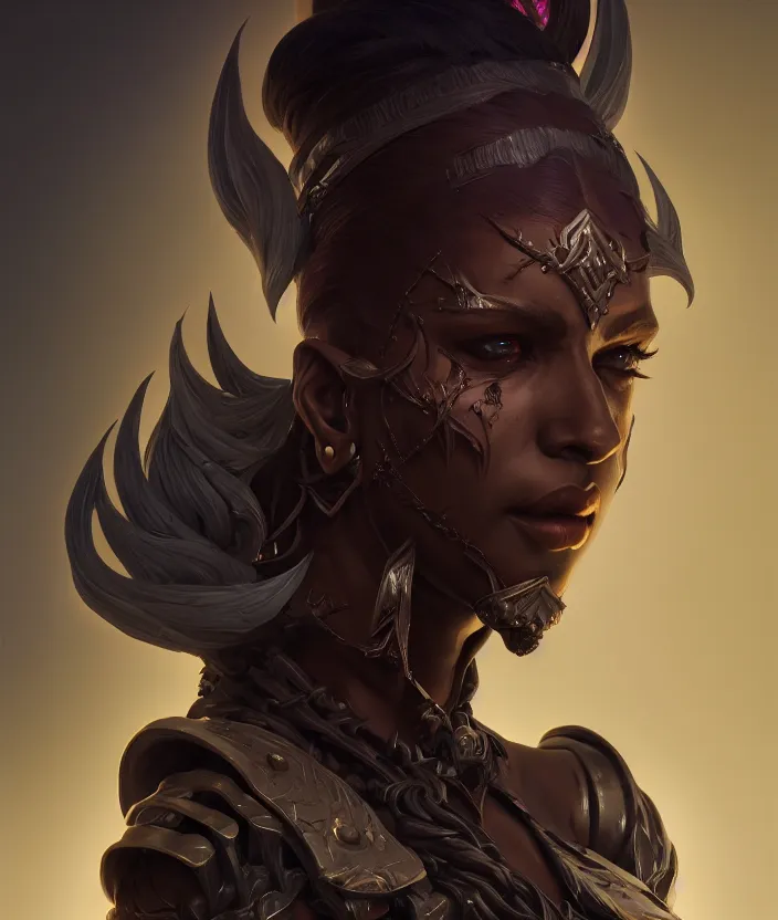 Prompt: a portrait of a dark elf, hyper detailed, digital art, trending in artstation, cinematic lighting, studio quality, smooth render, artgerm, joshua middleton, rafael albuquerque, unreal engine 5 rendered, octane rendered, art style by klimt and nixeu and ian sprigger and wlop and krenz cushart