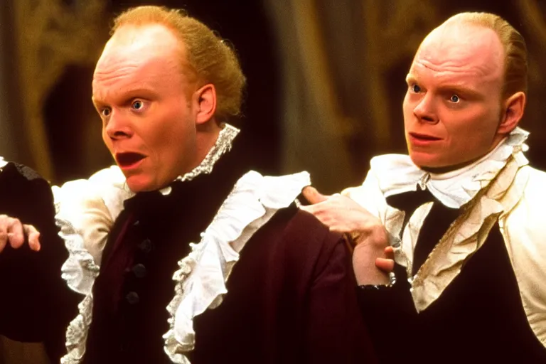 Image similar to a film still of Bill burr in Amadeus, high quality