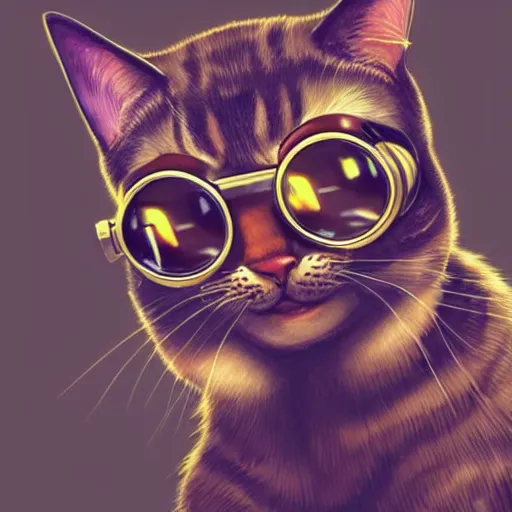 Prompt: a profile picture of a cat with steampunk googles, by ROSS tran, 4k, lighting