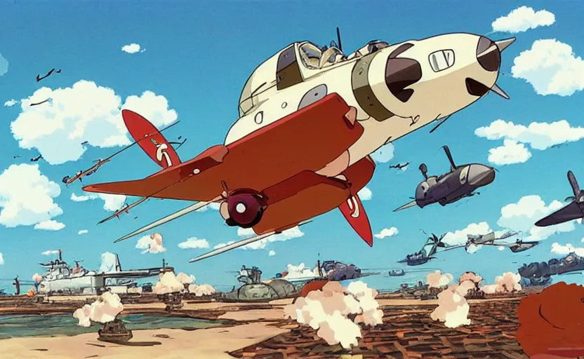 Prompt: Battle of Midway, Studio Ghibli, Porco Rosso