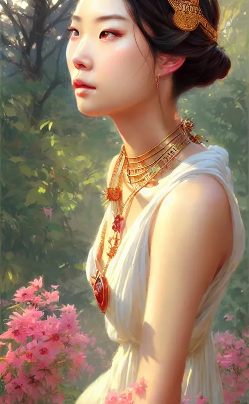 Image similar to a beautiful taiwan goddess with sundress with jewelry | | winter, realistic shaded, unpleasant face, good looking, fine details, realistic shaded lighting poster by greg rutkowski, magali villeneuve, artgerm, jeremy lipkin and michael garmash and rob rey