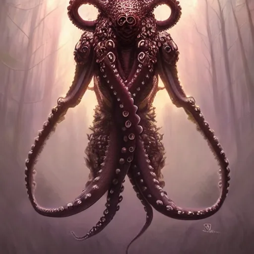 Prompt: photo of a humanoid octopus hybrid were a heroic dress an armour in the forest, @ @ lenin face @ @, long hair, highly detailed, digital painting, artstation, smooth, sharp focus, illustration, art by artgerm and greg rutkowski and alphonse mucha