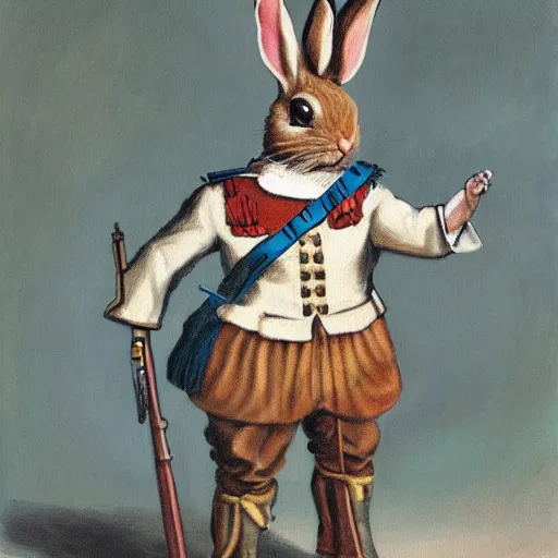 Prompt: a painting of a rabbit dressed as a Russian Imperial Soldier