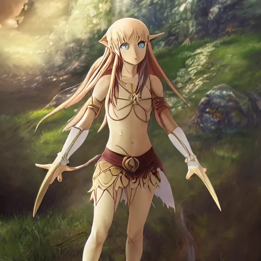 Prompt: renaissance anime brave elf girl, in hobbit home, with white skin and dagger, wide golden eyes, hair blowing the wind, trending art, fashion photography, centered, hyper detailed, bokeh, studio glibly makoto shinkai, wlop