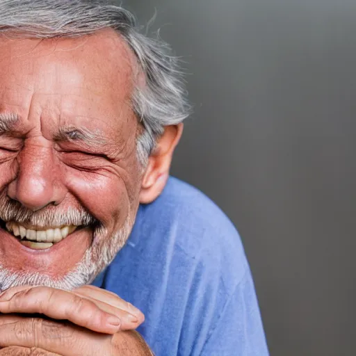 Prompt: an smiling old man hiding in a box