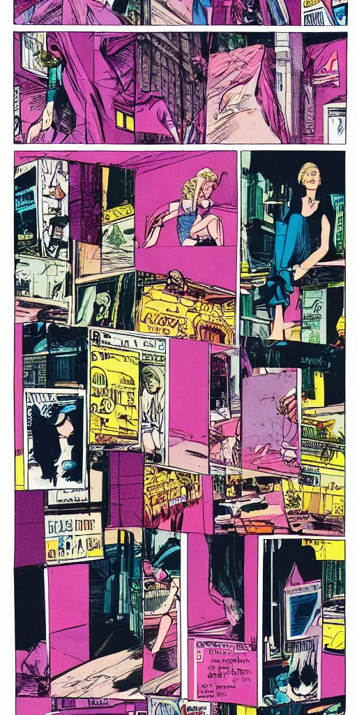 Prompt: 80s graphic novel, faded colors, full page scan, story of a blonde pretty girl in new york