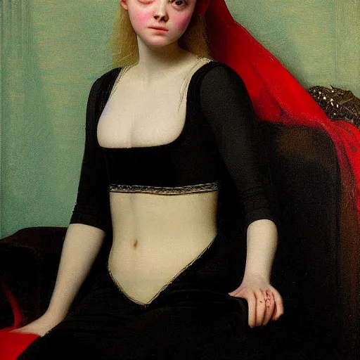 Image similar to a striking hyper real painting of Elle Fanning by Paul Delaroche