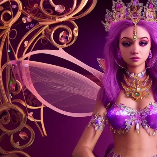 Image similar to portrait princess of amethyst, glowing, ornate and intricate purple jewelry, jaw dropping beauty, glowing background lighting, purple accent lighting, hyper detailed, fairy tale, 4 k octane render