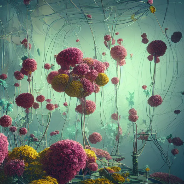 Image similar to abstract flowers _ in _ a _ surreal _ environment _ by _ salvador _ dali _ highly _ detailed _ 3 _ d _ render _ vray _ octane _ realistic _ lighting _ photo