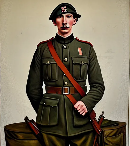 Prompt: a wwi propaganda portrait of adam driver by jon whitcomb and albrecht anker and sydney prior hall, hyperrealism