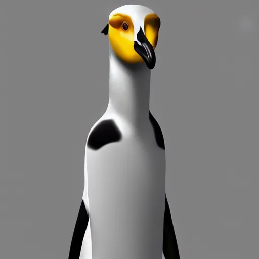 Prompt: a character design of a mix hybdrid between a penguin body, a giraffe neck, hyperdetailed mix, photomanipulation