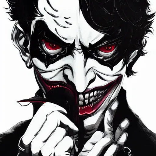Prompt: Portrait of Joker from Persona 5, art style of Yoji Shinkawa, Highly detailed, fantasy themed