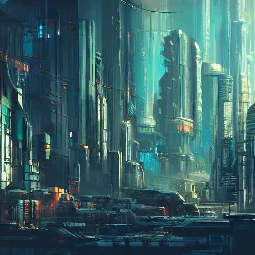 Image similar to sci - fi cyberpunk dystopian cityscape