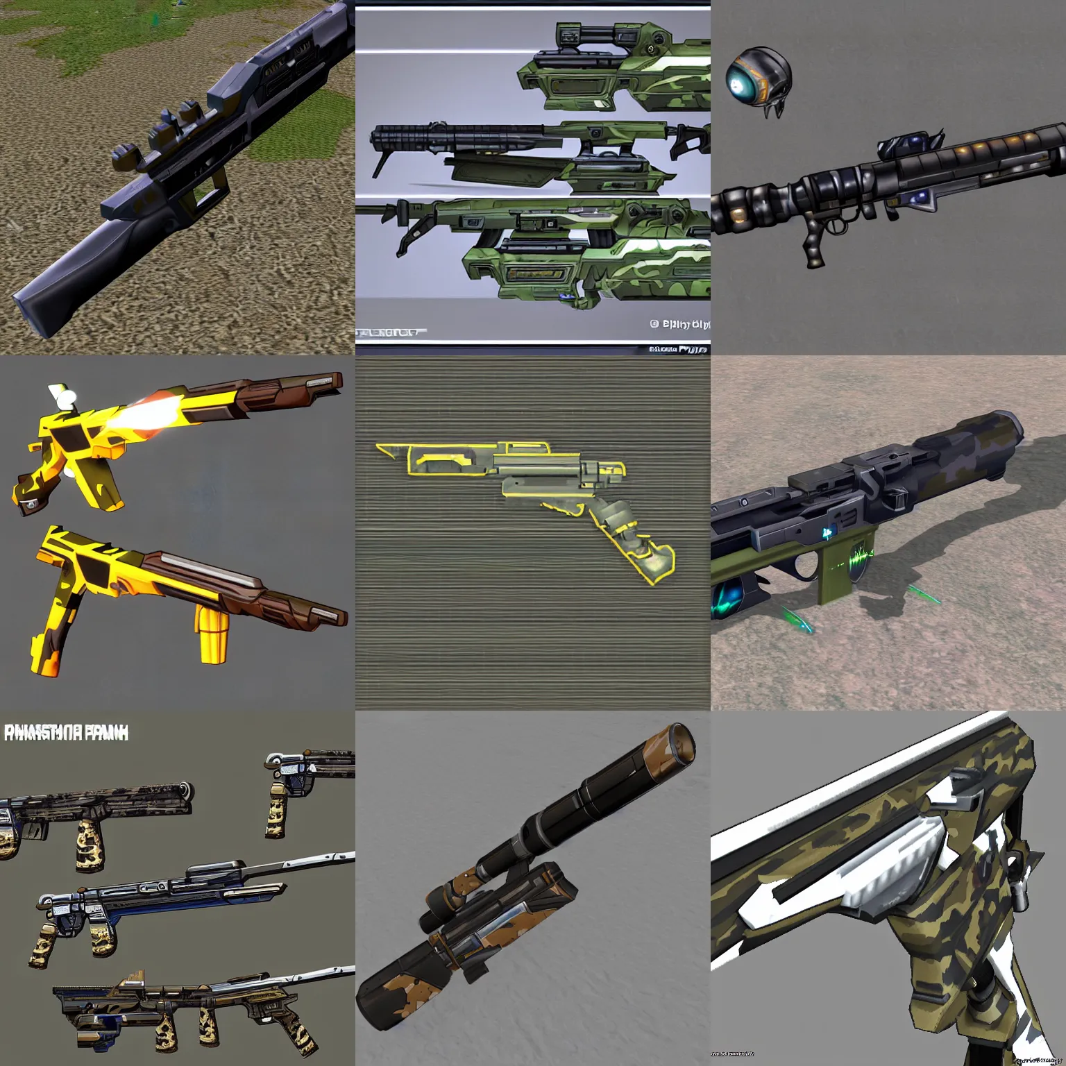 Image similar to a style correct photon rifle from Phantasy Star Online, high detail, high contrast, desert camouflage