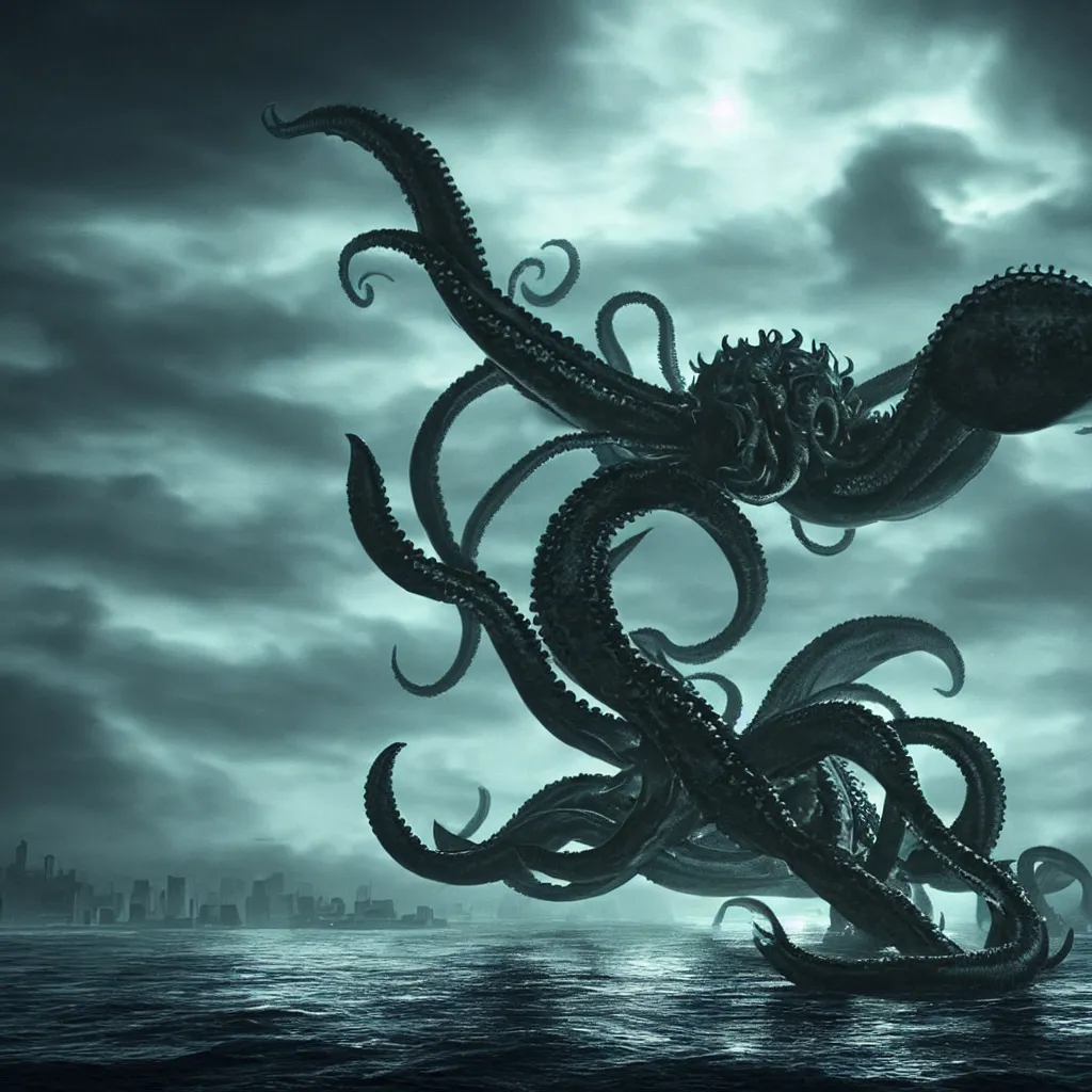 Prompt: the kraken attacks the city, atmospheric, ominous, eerie, cinematic, cinematic, 4k, ultra detail, ultra realistic