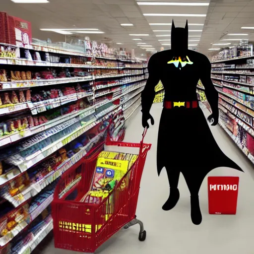 Image similar to Batman In a target buying groceries, HD, high resolution, hyper realistic, 4k, intricate detail