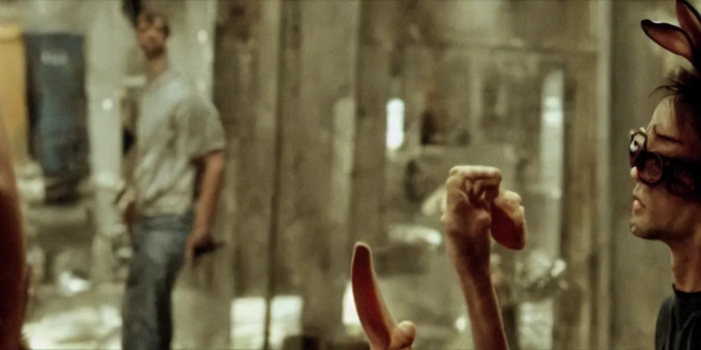 Image similar to a rabbit in the movie fight club, screenshot