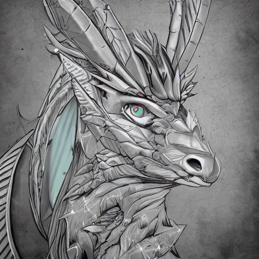 Prompt: noble anthropomorphic silver dragon, headshot profile picture, cute ears, male, commission on furaffinity, high quality illustration, smooth scales