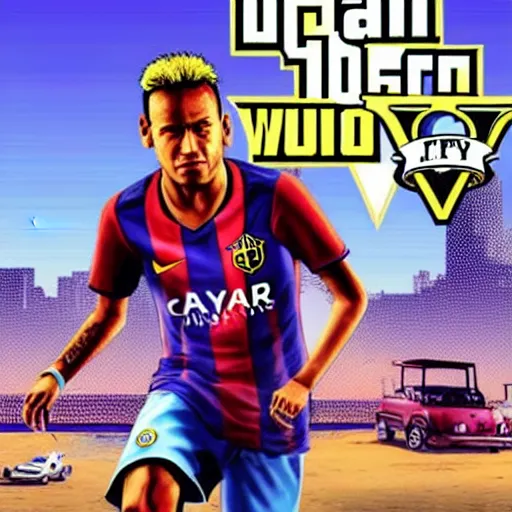 Prompt: Neymar in GTA V cover, rockstar games, no text,