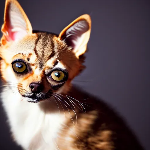 Prompt: a feline chihuahua - cat - hybrid, animal photography