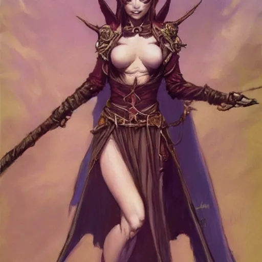 Prompt: elven sorceress character portrait by frank frazetta - wearing a dress, holding a staff, casting a spell, fantasy, dungeons & dragons, sharp focus, beautiful, artstation contest winner, detailed