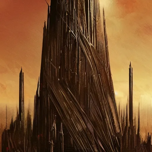 Image similar to the dark tower looms at the axis of worlds, artstation.