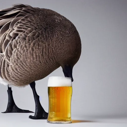 Prompt: goose sipping beer, studio photo, studio lighting, beautiful, 12k