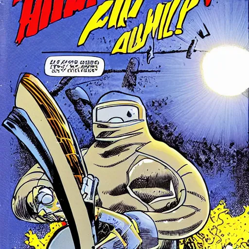 Image similar to chainsaw armadillo fighting mr freeze, style of Adams, Arthur, comic book