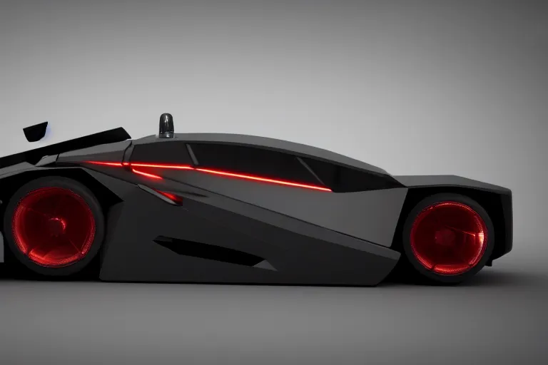 Image similar to cyberpunk batmobile concept inspired sports car, futuristic look, highly detailed body, very expensive, photorealistic camera shot, bright studio setting, studio lighting, crisp quality and light reflections, unreal engine 5 quality render