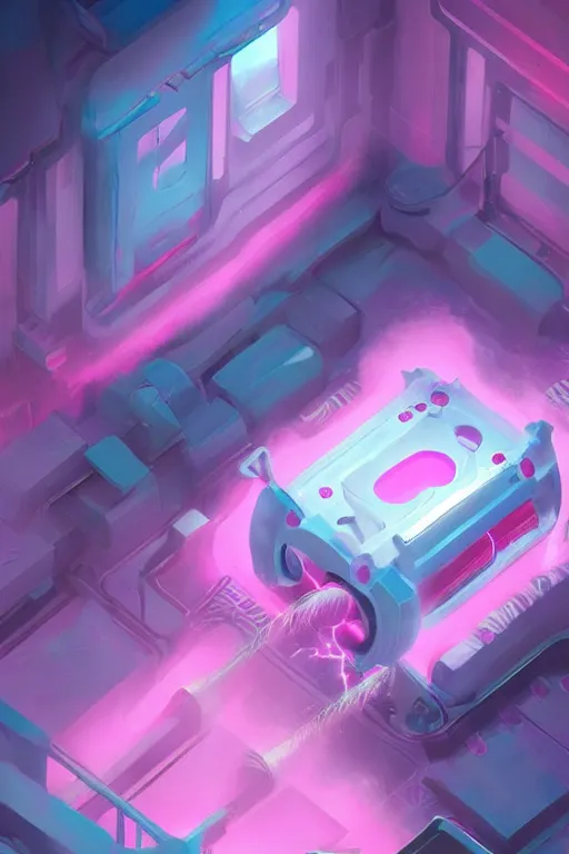 Prompt: Enclosed Chamber being Flooded with Pink Vapor, Machinery, digital art, trending on artstation, celshaded, cute, professional illustration, fantasy, magic