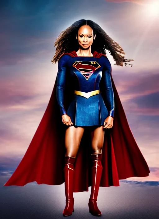 Prompt: thandiwe newton as supergirl, photorealistic, 8 k hd resolution