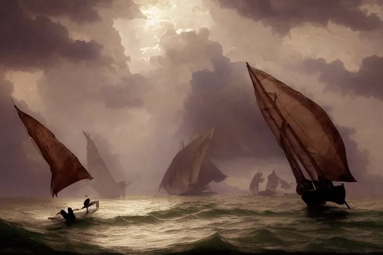 Image similar to ancient historically accurate depiction of Bible Character walking on water during a storm, a small fishing sailboat with scared sailors on board, dramatic lighting by frank miller, illustration by Ruan Jia and Mandy Jurgens and William-Adolphe Bouguereau, Artgerm, 4k, digital art, surreal, space dandy style, highly detailed, godsend, artstation, digital painting, concept art, smooth, sharp focus, illustration by Ruan Jia and Mandy Jurgens and William-Adolphe Bouguereau, Artgerm