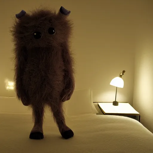 Image similar to fuzzy monster floating in my room at night, photograph