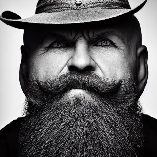 Prompt: 8k photography from a balded middle aged man with a black and white short designer beard, Photography by Jimmy Nelson