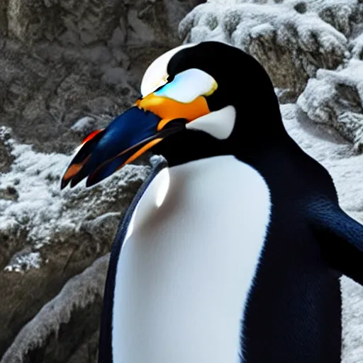 Image similar to UHD Movie still of Buck Flower as The Penguin, accurate details, hyperrealistic, extremely detailed, accurate face, correct face, in the style of Tim Burton